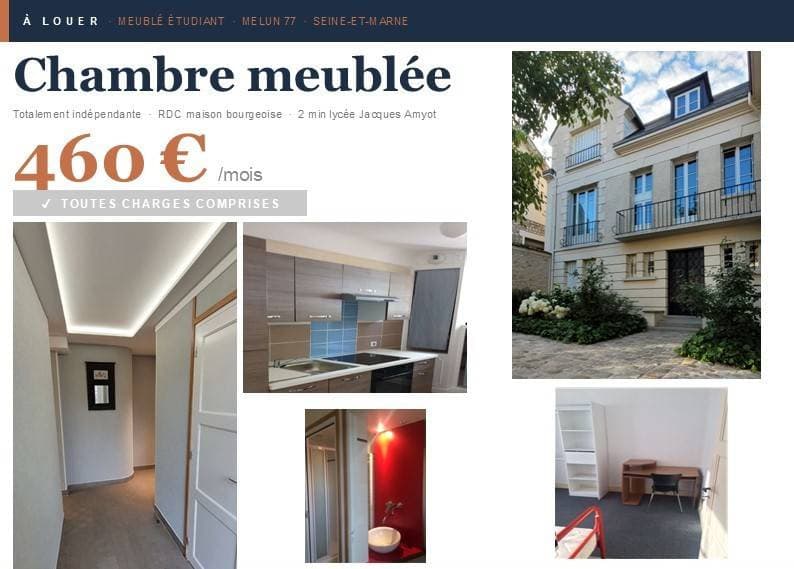 Loue chambre meublée indépendante - 20m² - Melun centre