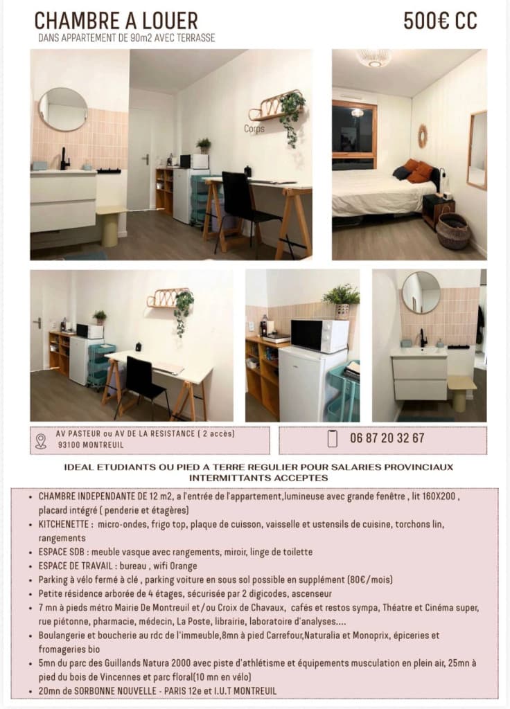 Loue chambre dans appartement - 12m²