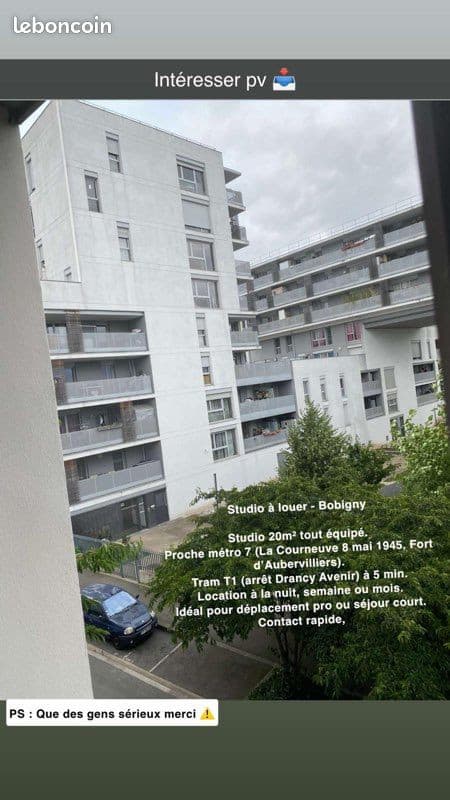 Studio meublé 20m² à louer - Bobigny (proche métro & tram)