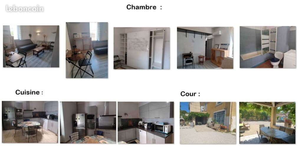 Chambre avec toilettes dans maison (cuisine, cour)