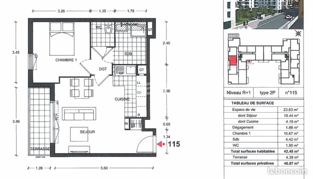 Appartement 2 pièces 42 m²