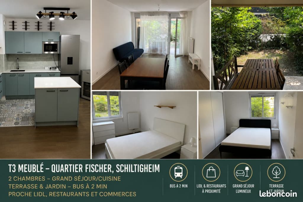 ⭐ T3 meublé – Quartier Fischer – 2 chambres – Bus à 2 min