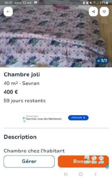 Chambre 2 pièces 41 m²