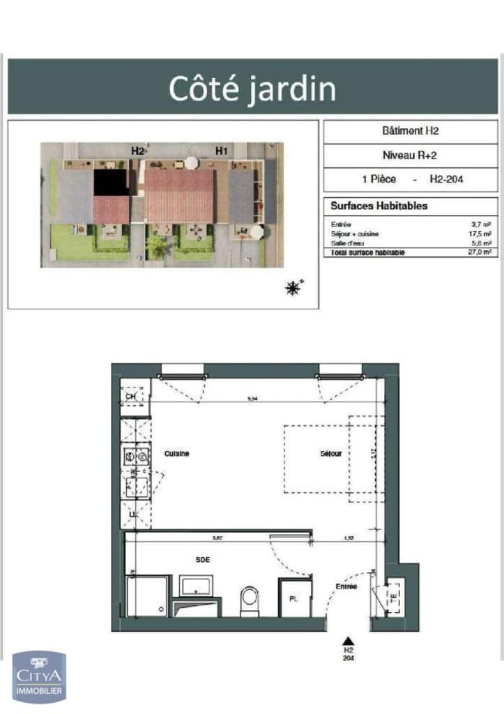 Appartement - 1 pièce(s) - 27 m²